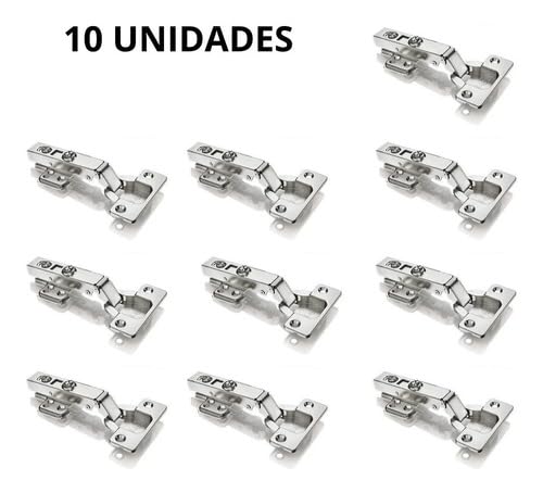 Kit 10 Dobradiças com Amortecedor 35mm Reta para Armario