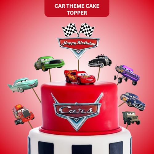 Image of Wanna Party Car Theme Cake Toppers for Birthday Cake - Racing Car Party Cake Decorations for Kids | Car Theme Cake Picks for Boys Birthday Celebration & Racing Party Supplies