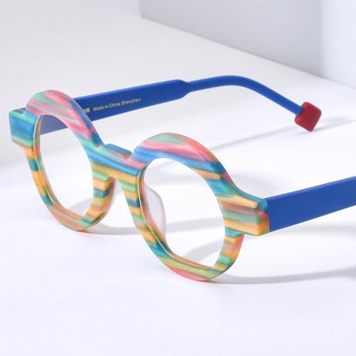 Image of HEPIDEM Multicolor Acetate Glasses Frame Women,Oversize Round Optical Eyeglasses
