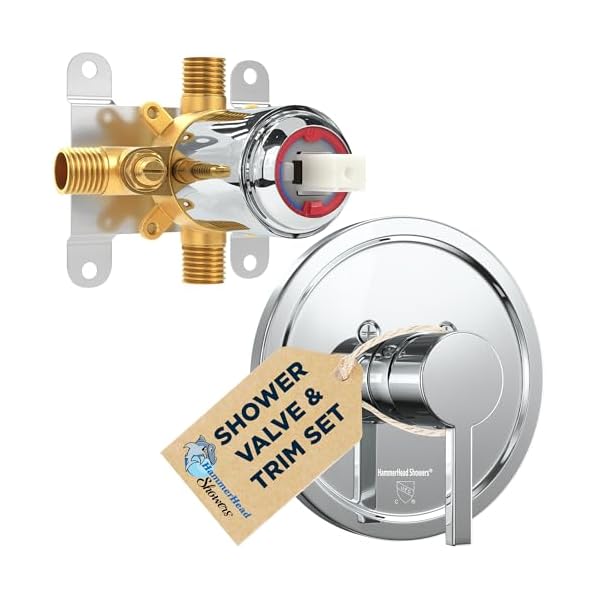 Hammerhead showers all metal single handle shower valve and trim kit chromevolume and temperature control rough in shower trim kit with valve pressure balance shower valve included  urban country home decor