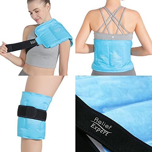 Relief Expert Ice Pack for Injuries Reusable(16" x 9") Gel Cold Pack for Lower Back, Shoulder, Knee, Hip Pain Relief, Cold Compress for Swelling, Bruises – Flexible, Hands Free