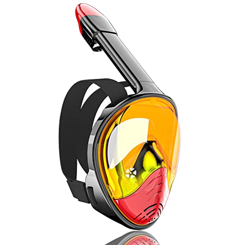 QingSong Kids Snorkel Mask Full Face, Snorkeling Set with Camera Mount, 180 Degree Panoramic View Snorkeling Gear Anti-Fog Anti-Leak