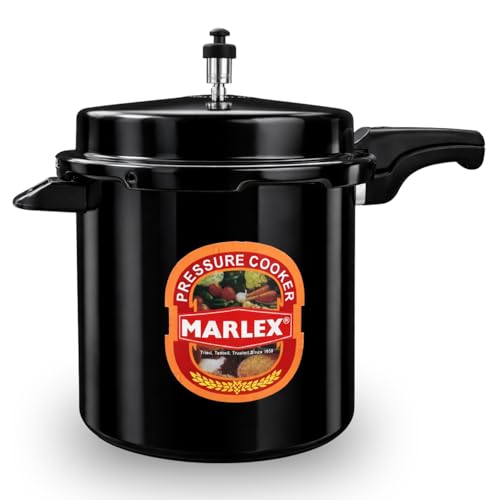 Image of Marlex Maestro 12 Litres Hard Anodised Pressure Cooker - 5 Year Warranty ISI Certified - Gas Stovetop Compatible - Ideal for Large Family, Commercial Use, Durable Black Cooker with Safety Valve