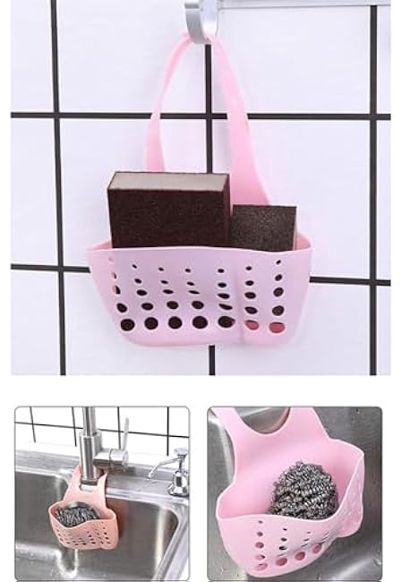 3Pcs Kitchen Sink Sponge Holder Silicone Plastic Soap Holder Hanging, Kitchen Sink Faucet Storage Basket, PVC Kitchen Sink Accessories, Green, Red, Blue