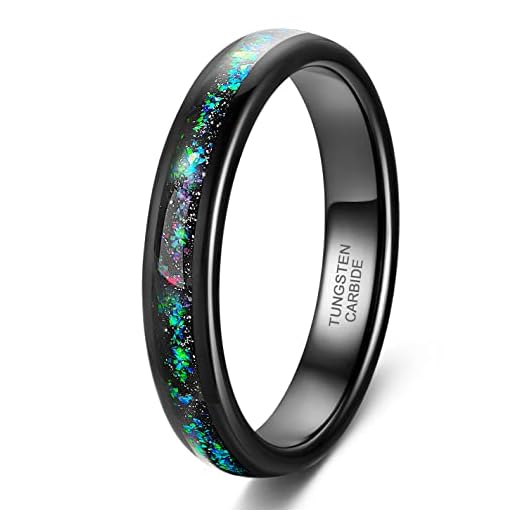 TIGRADE 8MM Mens Tungsten Wedding Band Multi-Faceted Edge with Multi-Colors Opal Inlay Wedding Ring Comfort Fit Size 7-13 (Multi-Colors Opal-4mm, 7)