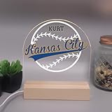MIRROR MANIA American Baseball Player Fan Team Sports Themed Ball Lamp Night Light Soft White Light LED Personalized Free Name Room Man Cave Decor, Made in America! (Kansas City)