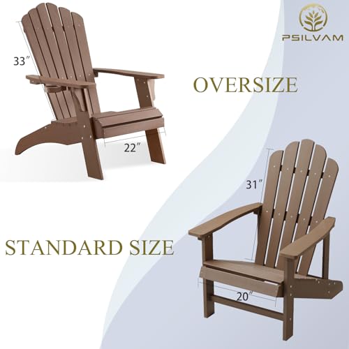 Image of Psilvam Classic Adirondack Chair, Standard-Sized Poly Lumber Fire Pit Chair, 350Lbs Support Weather Resistant Patio Chairs for Garden, Party, Beach(Brown)