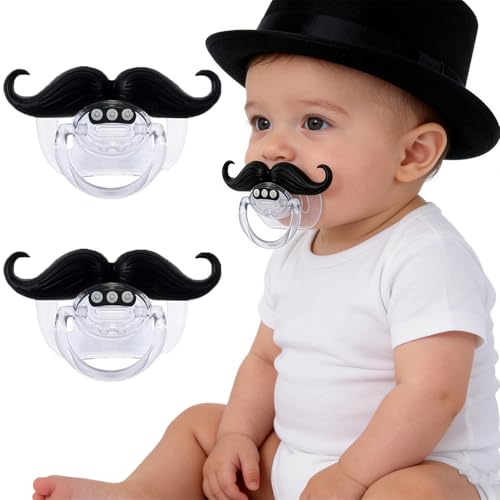 Image of YAPROMO Baby Funny Pacifiers, 2Pcs Mustache Pacifiers for 0-18 Months Babies, Funny Mustache Newborn Pcifiers, Infants Pcifiers for Baby Boys /Girls BPA Free