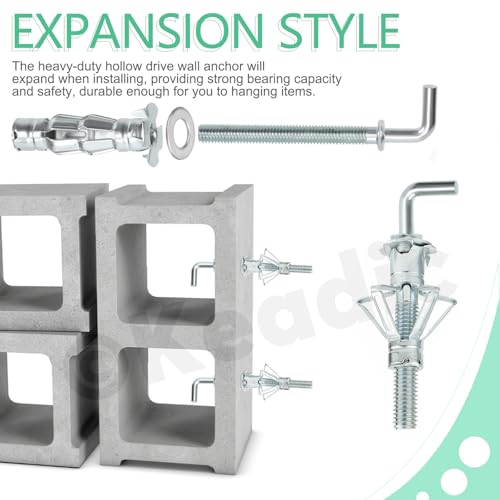 Keadic 46Pcs 6 Sizes Hollow Wall Anchor Screw Assortment Set, M4*32, M4*38, M5*37, M5*52, M6*52,M6*65 - Image 4