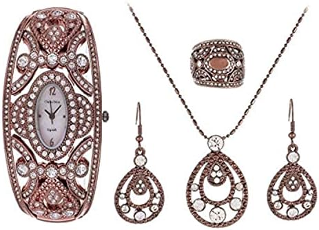Charles Delon Exquisite Women's Mother of Pearl Dial Stainless Steel Band Watch & Jewelry Set - 4759 LNMW-18
