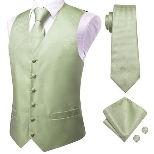 Image of Hi-Tie Men Vest Tie Set Wedding Formal Vest for Men Handky Set Business