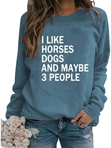 I Like Horses Dogs And Maybe 3 People Sweatshirt, Women Horse Lover Horse Mom Farm Sweatshirt, Gift for Horse Owner Blue