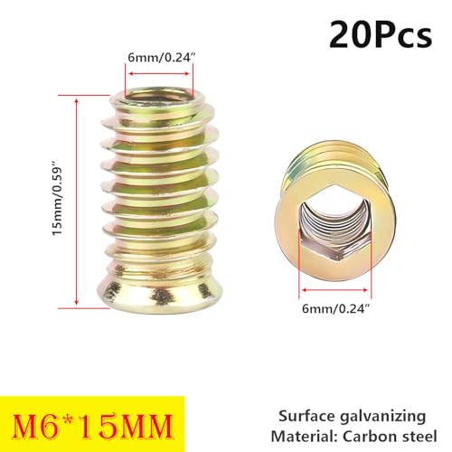 Qrity 20PCS Threaded Inserts Nuts, Hex Drive Head Nuts, Threaded Inserts for Wood Hex Socket Drive, Zinc Plated Carbon Steel - Image 2