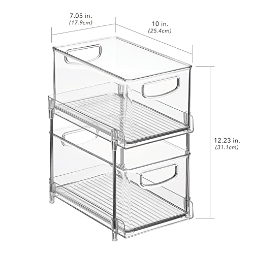 Mdesign Nate Home By Nate Berkus 2-Tier Sliding Plastic Pull-Out Drawer Organizer | 2 Large Bins, Kitchen Cabinet Organizer And Pantry Storage From Mdesign - Clear/Polished Stainless Steel #TOP2