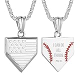 Baseball Home Plate Necklace for Boys USA Flag Shield Pendant Stainless Steel Chain 22+2 inch Inspir