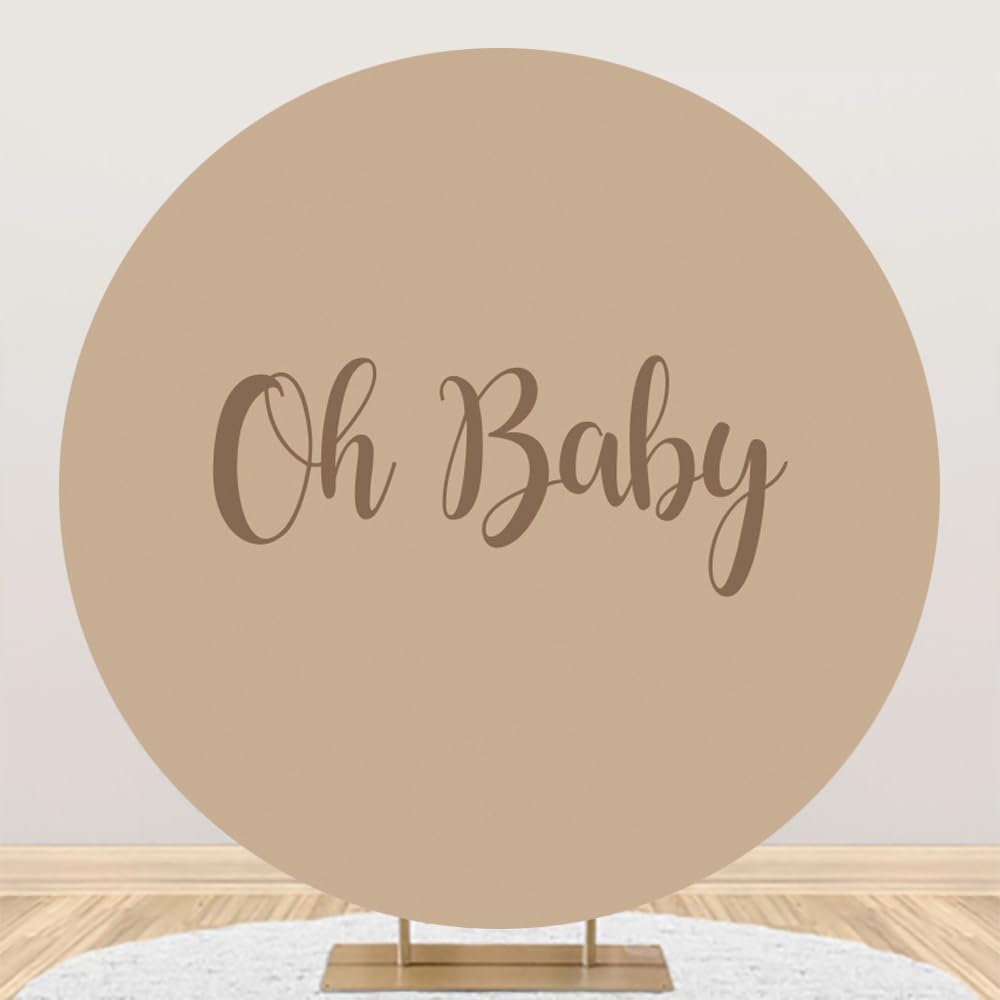 OFILA Oh Baby Beige Round Backdrop for Photography - 7.2ft Solid Circle Background Cover for Birthday, Baby Shower, Artistic Portrait, Photo Studio