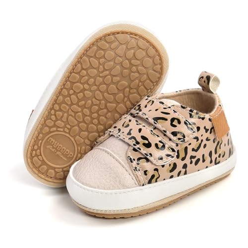 BEIDI Baby Girls Boys Shoes Soft Anti-Slip Sole Newborn First Walkers Star High Top Canvas Denim Unisex Infant Sneaker?F-Leopard,6-12 Months?