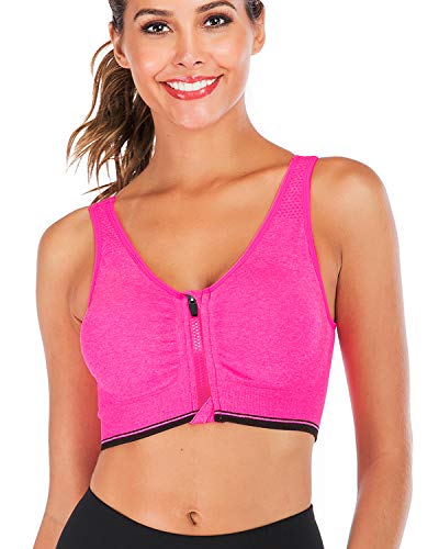 5PCS Women's Zip Front Sports Bra Post-Surgery Bra Zipper Front Wirefree Removable Pads Yoga Bra Racerback Workout Bras4