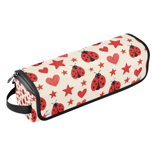 Organizador 2 en 1 para herramientas de cabello y tapete resistente al calor con cierre para planchas, alisadoras, rizadoras, accesorio de viaje rojo con mariquitas, estrellas y corazones