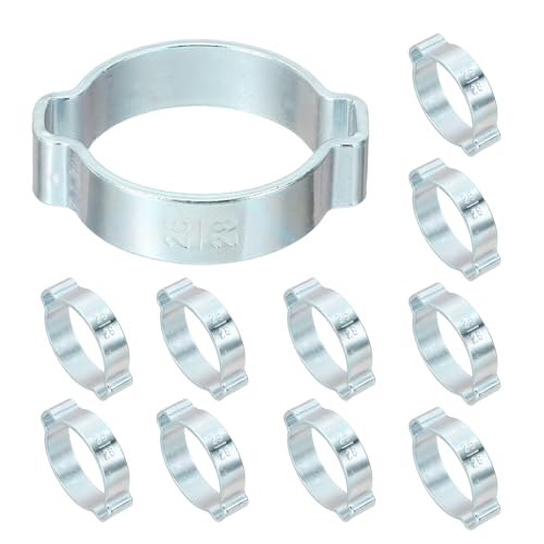 Image of PATIKIL 12 Pcs Double Ear Hose Clamp, 25-28mm Zinc Plated Steel O Clip Crimp Rings, Pipe Clamps for Fuel Petrol Pipe Tube Fitting Connections