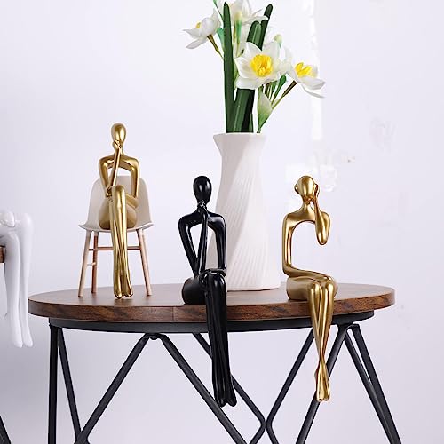 Xyqxyq Seated Figure, Abstract Sculpture Of A Thinking Person Sitting On A Bookshelf, Gold Figure Decoration, Featured Resin Collection Sculpture For Home Offic (Gold-Abc) #TOP5