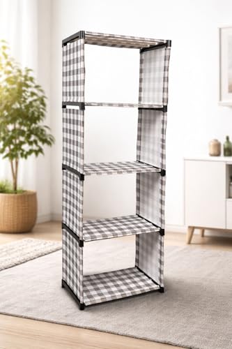 Image of 5-Tier Portable Storage Organizer Rack | Foldable Fabric Bookshelf with Durable plastic Frame | Multipurpose Bookcase for Bedroom, Living Room, Office & Study | Space-Saving Open Display Shelf