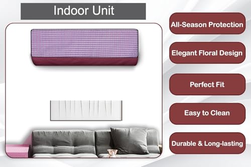 Image of The Furnishing Tree Split AC cover for indoor and outdoor unit of 1.5 ton waterproof and dustproof Maroon Pin Check pattern
