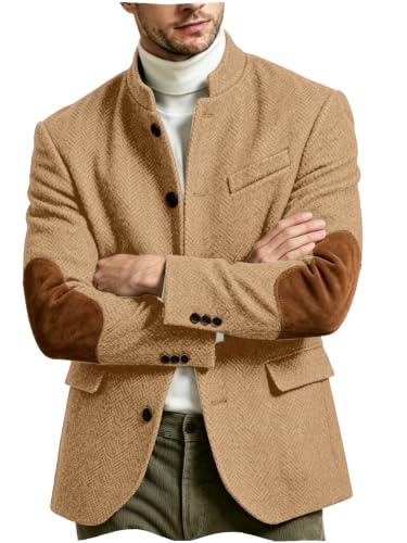 Mens Vintage Herringbone Tweed Blazer with Elbow Patches Chestnut Brown S