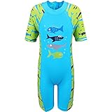 TFJH E Boys Swimsuit UPF 50+ Rashguard Swimwear Beachwear with Zipper Green Fish 128/134