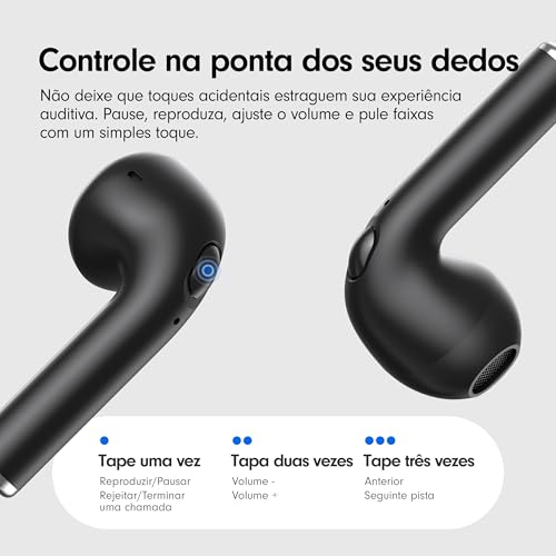 Fones de Ouvido Bluetooth Tranya True Wireless, 4 Microfones para Chamadas Claras, Controle de Botão