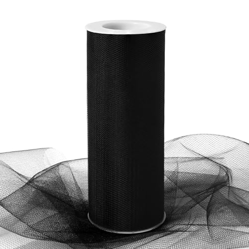 Lrybbon Black Tulle Fabric Ribbon 6 Inch by 25 Yards Rolls Fabric Spool Tulle for Gift Wrapping Wedding Decorations Craft Supplies DIY Tutu Skirt Baby Shower Birthday Party