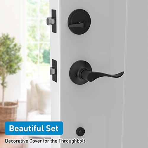 Hosom Self Closing Door Hinge 3.5 Inch, Spring Hinge, 5/8'' Radius Corners, Matte Black, 4 Pack + Hosom Front Door Handle And Deadbolt Set, #TOP6