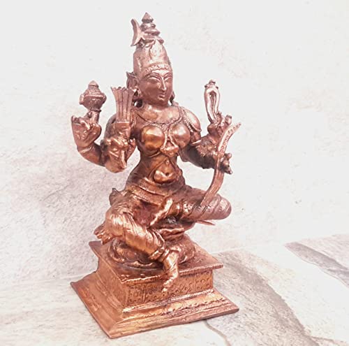 Image of Copper Idols India, 4.3 inches, Handmade Goddess Raja Rajeswari 479 Gram, Patina Antique Finish, Pack of 1 Piece