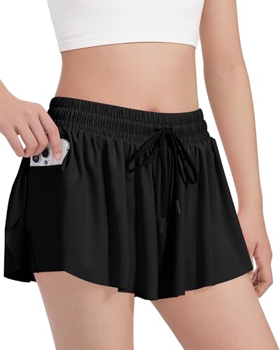 Image of HASMES Girls Butterfly Shorts Teen Flowy Athletic Shorts for Running Dance Cheer 5-14Y