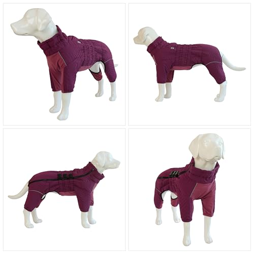 Warmer Hundemantel, doppellagige Hundeweste, Vier Beine bedeckt, Winddicht, wasserdicht, reflektierende warme Hundeweste, Outdoor-Schlittschuhkostüm für kleine, mittlere und große Hunde. Purple L