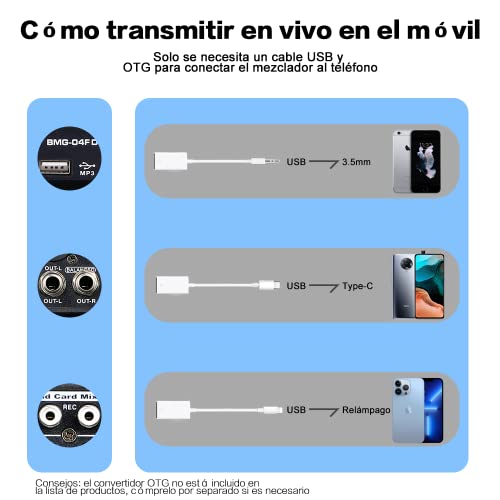 Bomge 4 Channel Mini Dj Audio Sound Mixer Interface With Mp3、 Usb, Bluetooth, Stereo Recording, 48V Phantom Power, 24 Dsp For Karaoke, Performance, Church Singing 、 Podcas Streaming- White #TOP7