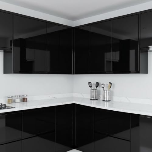 Image of Vinyl Contact Paper Decorative for Cabinets Countertops Kitchen Shelves Liner Self Adhesive Film Peel and Stick Waterproof Removable Wallpaper (Inches 12 x 60, Glossy Black)