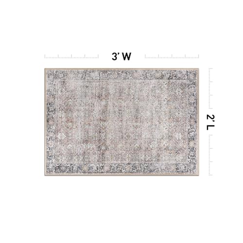 Rugshop Olive/Gray Vintage Distressed Accent Rug — Machine Washable, 2'x3' for Entryway, Kitchen and Bathroom