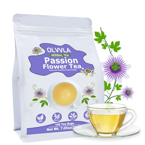 Image of Olvvla - Passion Flower Tea Bags - 100 Count - Premium Passionflower Leaves | Edible dried passionflower herb leaves, Non-GMO and caffeine-free, soft floral aroma, sleep-friendly soothing infusions
