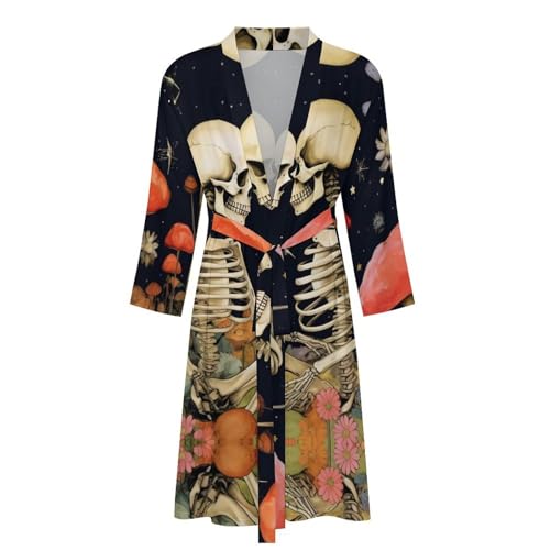 Flower with Skeleton Couple Novelty Men's Robe Soft Lightweight Bathrobe Long-sleeve Spa Robes4