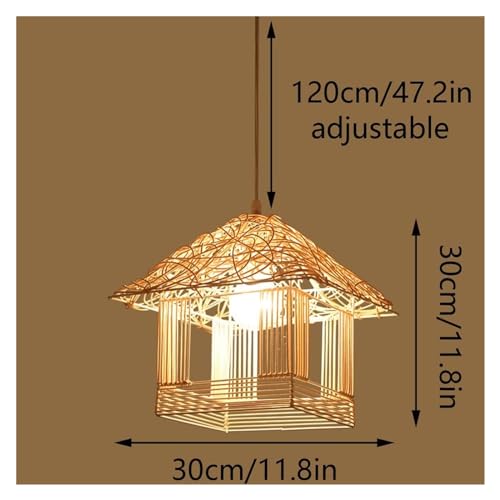 Lámpara de techo de mimbre artesanal con cable ajustable y toma E27 para iluminación de interior 4