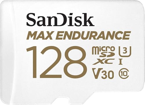 SANDISK 128GB MAX Endurance microSDXC Card with Adapter for Home Security Cameras and Dash cams - C10, U3, V30, 4K UHD, Micro SD Card - SDSQQVR-128G-GN6IA