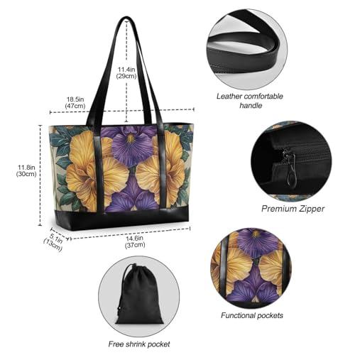 KLL Iris Flower Pattern Vintage Waterproof canvas laptop tote bag with zipper work bags Large Handbag for Travel Essentials Beach Gifts Birthday Gifts for Women with tablet maletines para mujer4