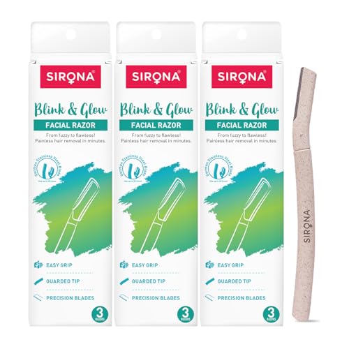 Image of Sirona Reusable Face Razor for Women Facial Hair- 9 Razors | Painless Facial Hair Removal | Eyebrow Shaper | For Eyebrows, Upper Lip, Forehead, Peach Fuzz, Chin and Sideburns | Dermaplaning Tool