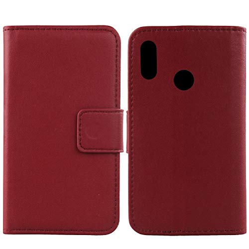 Gukas Design Genuino Cuero Case para Motorola Moto One Power / P30 Note 6.2' Flip Billetera Funda Carcasa De Lujo Autentico Ranuras Tarjetas Piel Premium Cover (Rojo Oscuro)