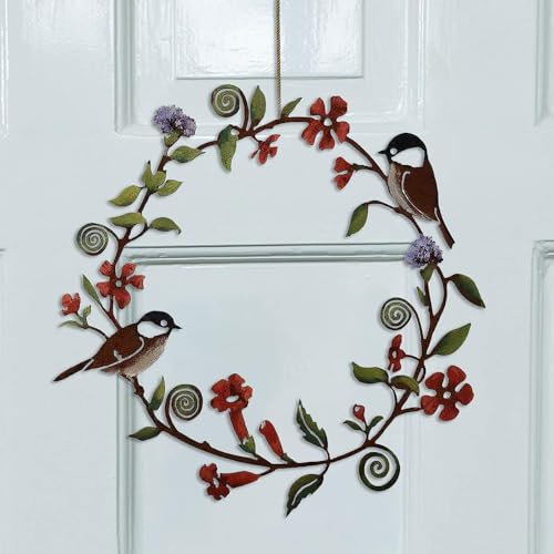 HZBAKLO Bird Wall Art Decor, 11.8 Inch Metal Chickadees Flowers Wreath Wall Art - Image 3