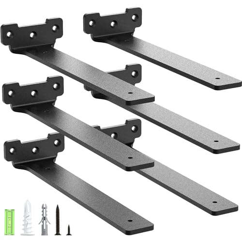 Yeabett Shelf Brackets, 6 Pack Right Angle Floating Shelf Brackets 25cm, 70kg Load Capacity, Black, 25cm-6pack