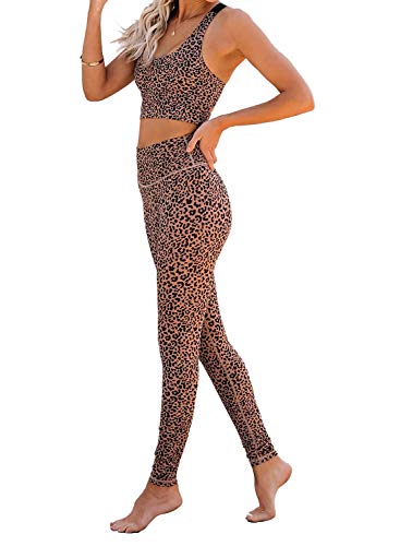 Aleumdr Womens Juniors Leopard Print Workout Sets 2 Pieces Outfits Suits High Waisted