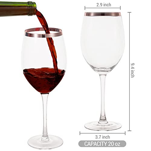 Mygift Modern Clear Long Stemmed Wine Glass With Copper-Tone Rim, White Wine Glass, Red Wine Stemware, 20 Ounce, Set Of 4 #TOP4