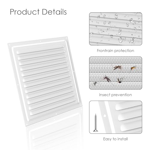 2 Pcs 12 x 12 Inch Gable Vents Attic Vents Metal Gable Wall Shed Vent with Square Return Louver Grille for Ventilation Exterior Door House Attic Garage Ceiling (White 12" x 12"-2 Pack) by Durnovty - Used condition - Image 3